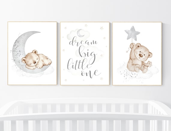 Nursery decor bear, nursery decor boy, bear nursery print, teddy bear decor, nursery wall art animals, boy nursery art, grey nursery, gray