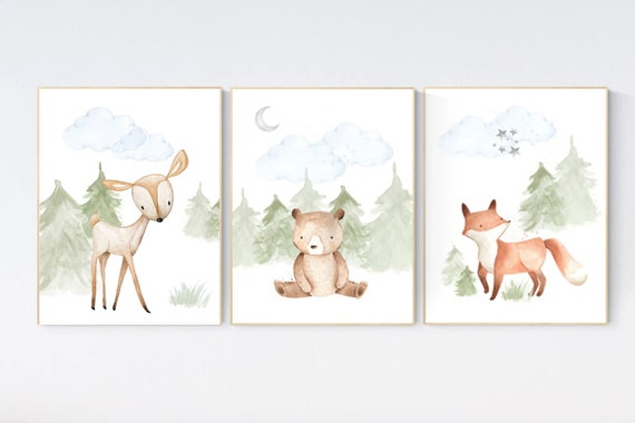 Nursery decor woodland, Woodland Nursery Wall Art, Woodland Print Set, animal prints, Woodland Animal Prints, gender neutral nursery