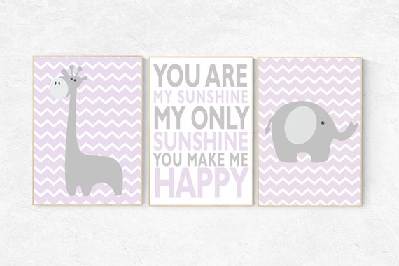 lavender nursery decor, lilac, purple, You are my sunshine my only sunshine, Baby girl nursery decor, lilac nursery decor, elephant nursery