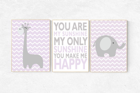 lavender nursery decor, lilac, purple, You are my sunshine my only sunshine, Baby girl nursery decor, lilac nursery decor, elephant nursery