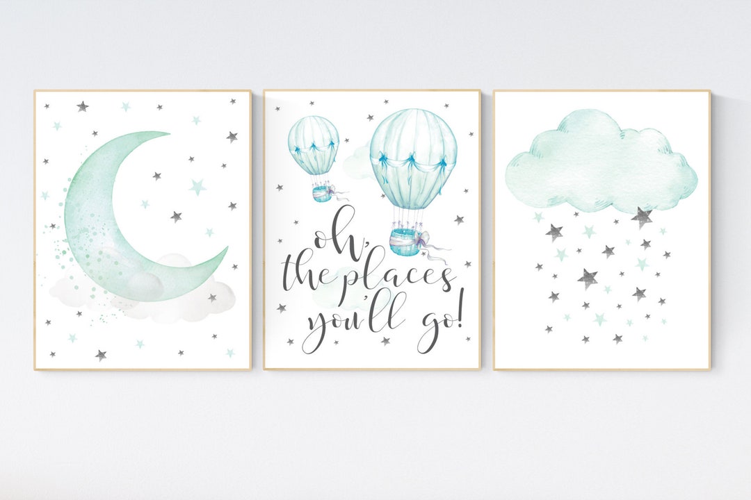 Mint Hot Air Balloon Nursery Print Set: Gender Neutral Decor - Etsy