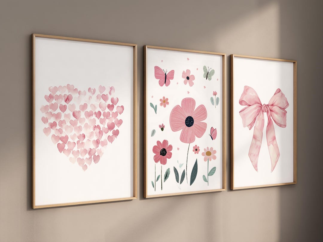 Pink Bow Nursery Print: Watercolor Flower Wall Art - Etsy