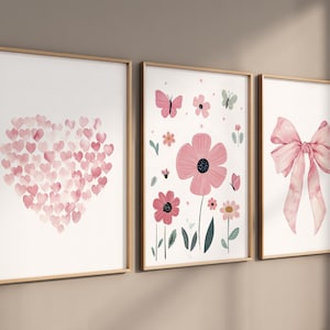 Bow print wall art, Bow nursery print, pink Bow nursery wall art, bow nursery art, bow nursery decor, bow print wall art, flower print