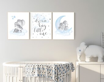 Elephant Nursery Art Print: Dream Big, Baby Boy Decor