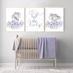 Purple nursery, Boho baby room, nursery wall art elephant, nursery decor girl, nursery decor girl floral, lilac nursery decor, lavender