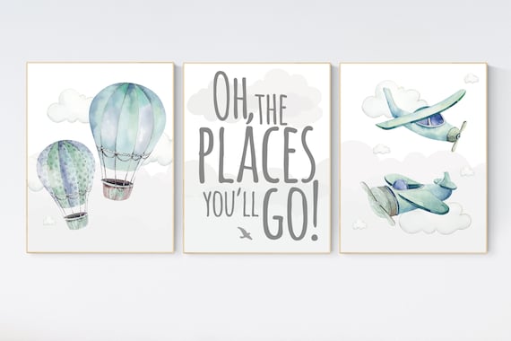 Nursery decor boy adventure, gender neutral, navy teal nursery, adventure nursery, travel theme nursery, hot air balloon nursery, plane