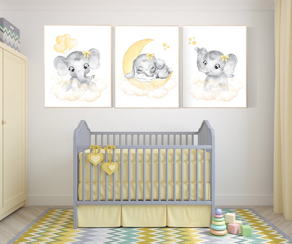 Yellow and gray nursery, elephant nursery, Nursery decor girl, yellow, grey, elephant balloon, girl nursery decor, yellow nursery, animals