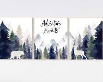 Woodland Nursery Prints: Mountain Adventure Theme Art