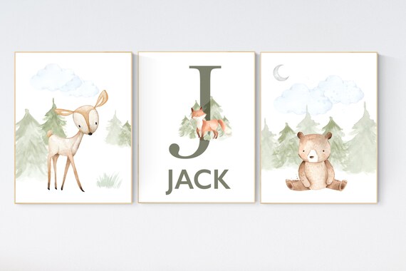 Nursery decor woodland, Woodland Nursery Wall Art, Woodland Print Set, animal prints, Woodland Animal Prints, gender neutral nursery