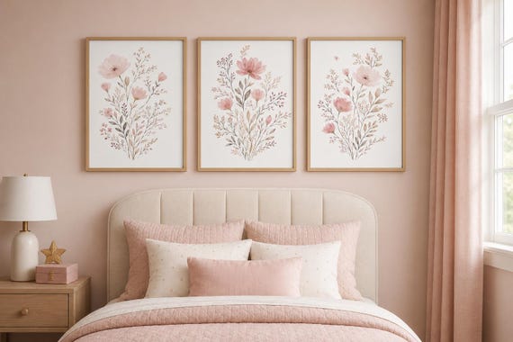 Boho Wildflower Nursery Print: Blush Pink Floral Art