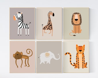 Safari Nursery Wall Prints, Boho Nursery Prints, jungle animals, navy nursery Art, animal Nursery Decor, animal prints