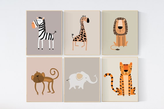 Safari Nursery Wall Prints, Boho Nursery Prints, jungle animals, navy nursery Art, animal Nursery Decor, animal prints
