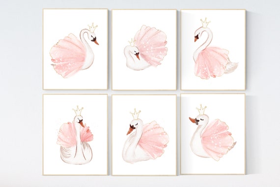 Nursery decor girl swan, swan ballerina, princess, swan nursery wall art, blush nursery, swans, ballet, blush pink nursery decor