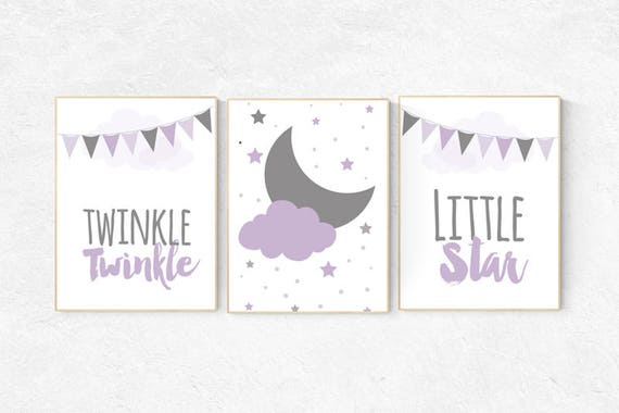 Twinkle Twinkle Little Star, Purple nursery decor, cloud nursery, baby girl nursery wall art, new baby gift, purple gray nursery Purple Grey