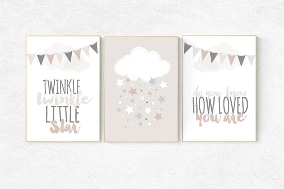 Twinkle twinkle little star, gender neutral nursery, beige and cream, elephant Nursery, Nursery Decor, Gray Beige gender neutral baby shower