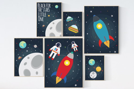 Space nursery decor, nursery decor boy space, nursery prints boy, boys room decor, space nursery, space prints, reach for the stars wall art