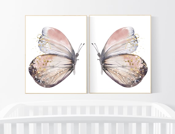 Nursery decor girl butterfly, blush, blush gold, Butterfly Nursery Art, girls room, butterfly prints, Butterfly Art, blush pink and gold