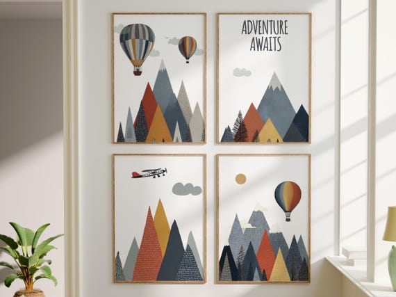 Adventure Nursery Wall Art Set of 4, Mountain Nursery Prints