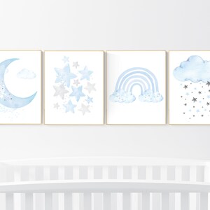 Blue Gray Nursery Art, nursery decor rainbow, cloud, stars, nursery decor boy, blue and grey nursery, nursery wall decor, boys room decor