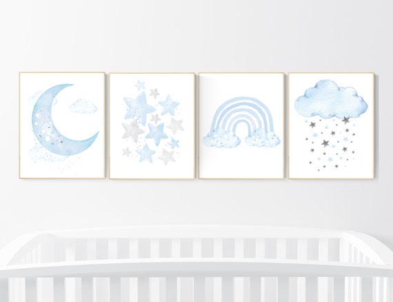 Blue Gray Nursery Art, nursery decor rainbow, cloud, stars, nursery decor boy, blue and grey nursery, nursery wall decor, boys room decor