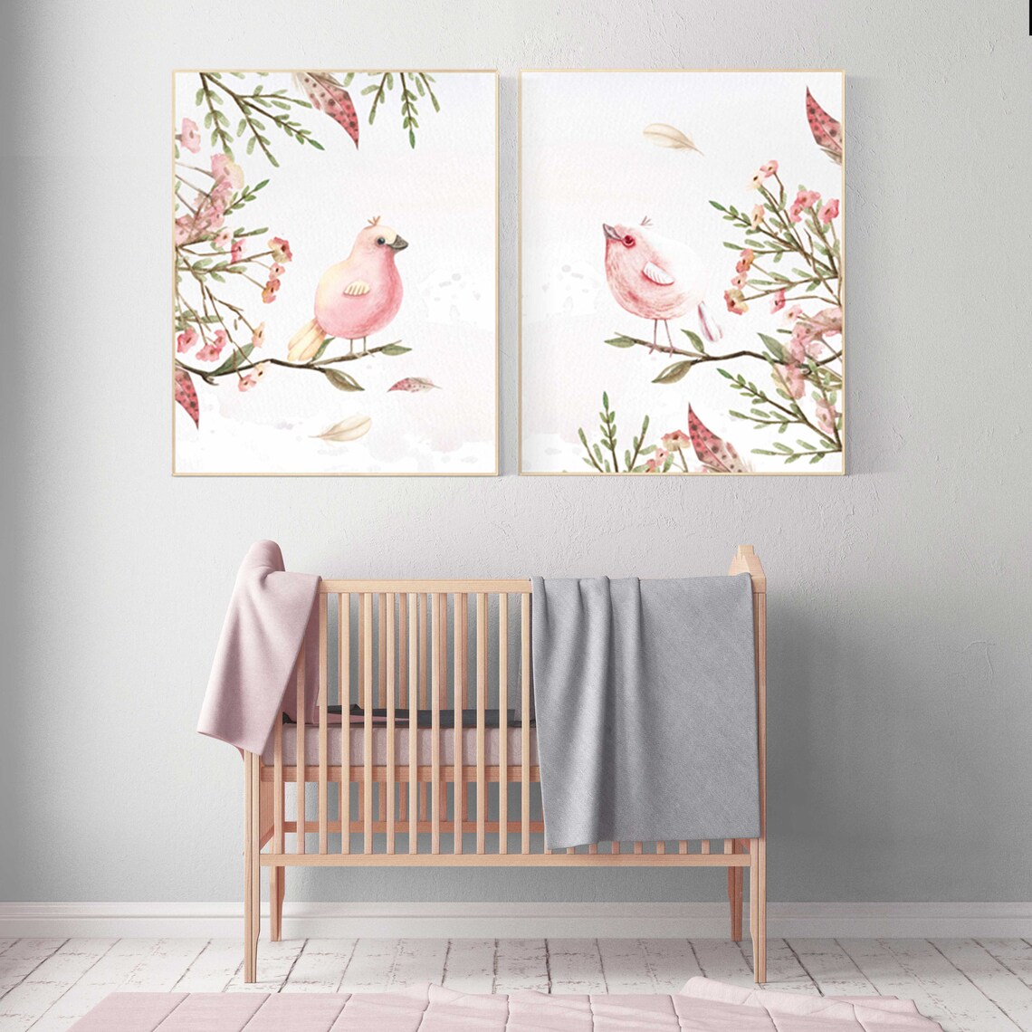 Nursery Wall Art Birds Nursery Decor Girl Floral Nursery Etsy
