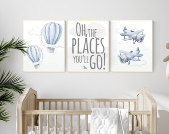 Adventure Nursery Decor: Hot Air Balloon & Airplane Prints