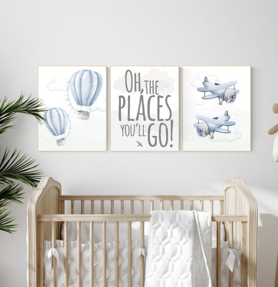 Nursery decor boy adventure, adventure nursery, travel theme nursery, hot air balloon nursery, plane nursery, boys room decor