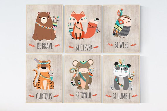 Woodland nursery, Be brave, tribal nursery decor, woodland nursery, fox bear nursery decor, set of 6 woodland nursery decor, forest animals