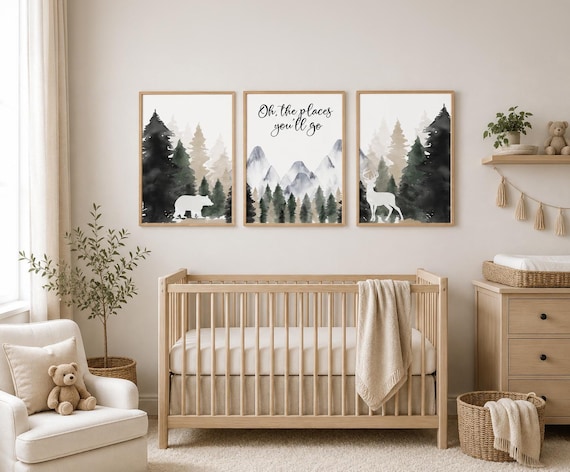 Woodland Nursery Decor: Mountain Animal Prints, Adventure Theme