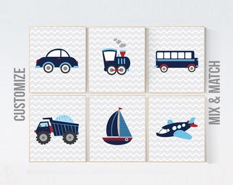 Nursery decor boy, truck nursery decor, Transportation nursery, nursery prints boy, baby room decor boys room decor vehicles plane train