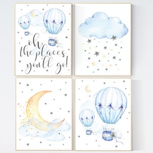 Nursery decor hot air balloons, cloud nursery decor, Oh the places you&#39;ll go, Nursery decor neutral, moon and stars nursery gender neutral