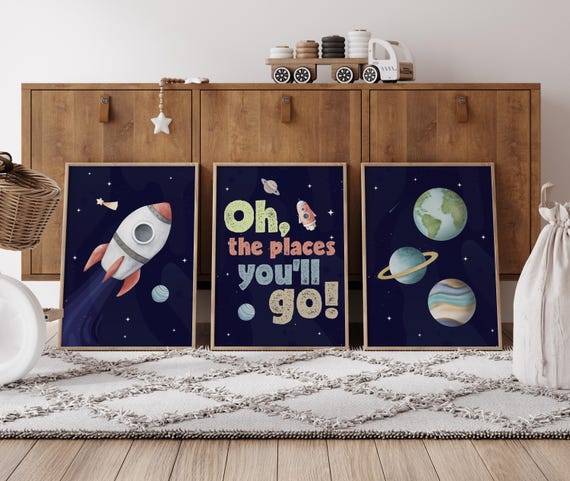 Oh, The Places You’ll Go, Space Nursery Wall Art Set