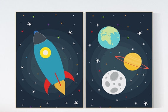 Space nursery decor, outer space nursery wall art, nursery set of 2, outer space decor print kids room decor nursery prints baby boy nursery