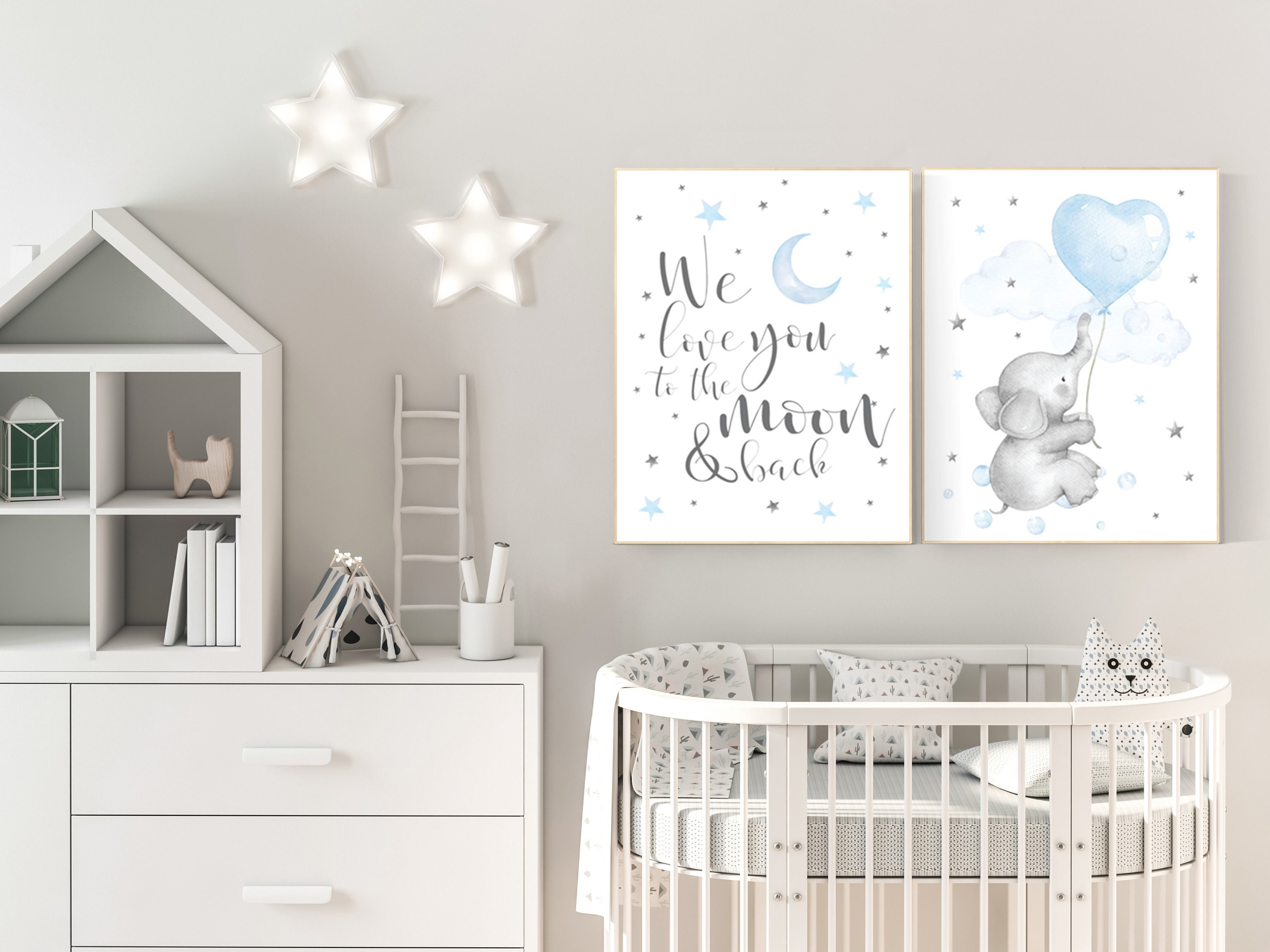 Nursery decor boy elephant, nursery wall art elephant, baby room decor