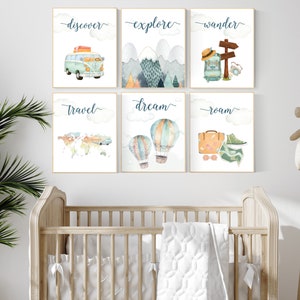 Travel nursery print, Explore nursery wall art, Baby boy nursery, Adventure Set of 6 prints, Camping Prints, Adventure Nursery Decor image 3