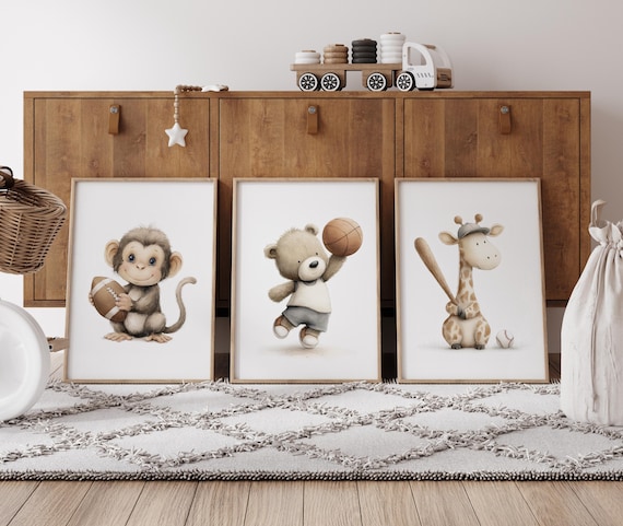 Sports Nursery Wall Art Set of 3, Animal Sports Prints