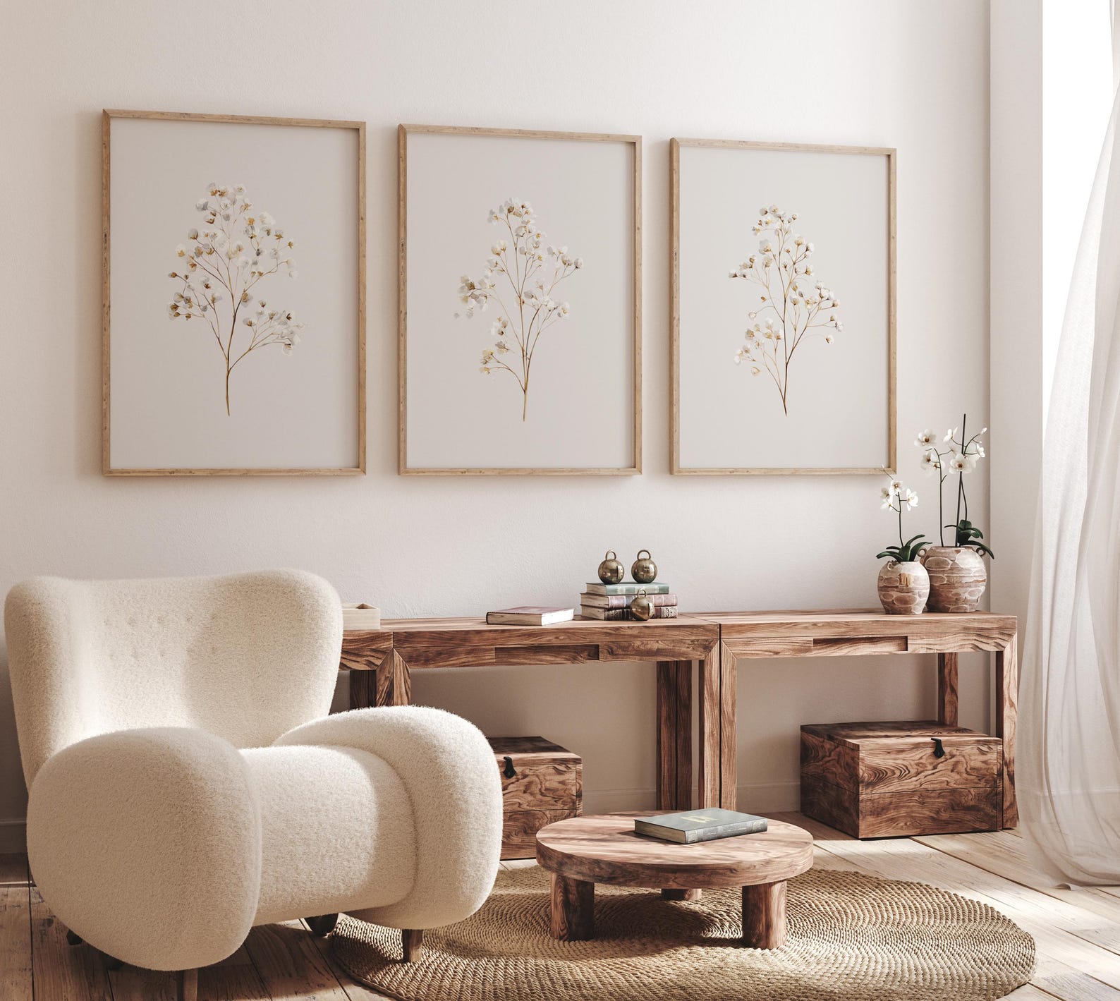 Beige Botanical Line Art Print Set: Minimalist Floral Wall Decor - Etsy