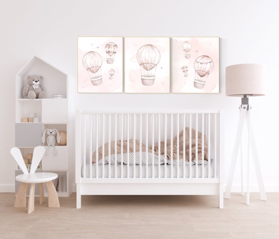 Nursery decor girl blush pink, hot air balloon nursery, blush pink nursery, nursery decor woodland animal, hot air balloon nursery, animal