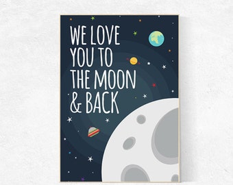 Babykamerprint Love You To The Moon: muurkunst in de ruimte