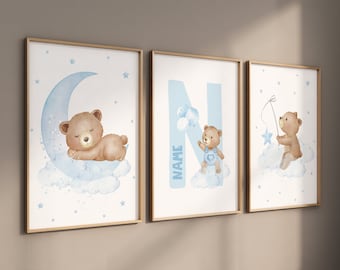 Teddy Bear Nursery Print: Blue Baby Boy Decor