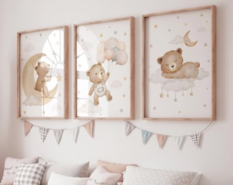 Impressão de berçário de urso: arte de parede de animais da floresta