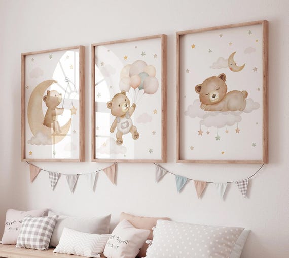 Bear Nursery Wall Art, Boy Nursery Decor, Woodland Animal Wall Art, Neutral Nursery Print, Cute Bear Kids Room Decor, Forest Baby Wall Art