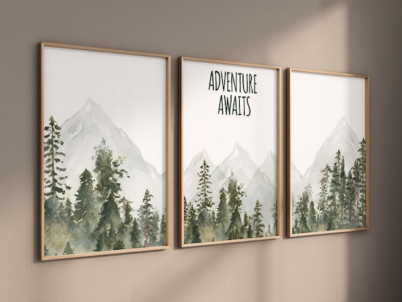 Mountain Nursery Art Prints: Adventure Awaits, Woodland Decor
