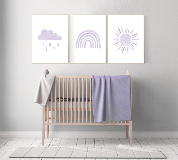 Nursery prints rainbow, Nursery decor girl, nursery wall art, purple, lavender, moon star, cloud, nursery wall art, rainbow, lilac, girls