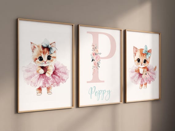 Ballerina kittens, cat ballerina, baby room decor girl, kitten nursery, cat nursery, nursery prints girl, ballet prints, kitten print