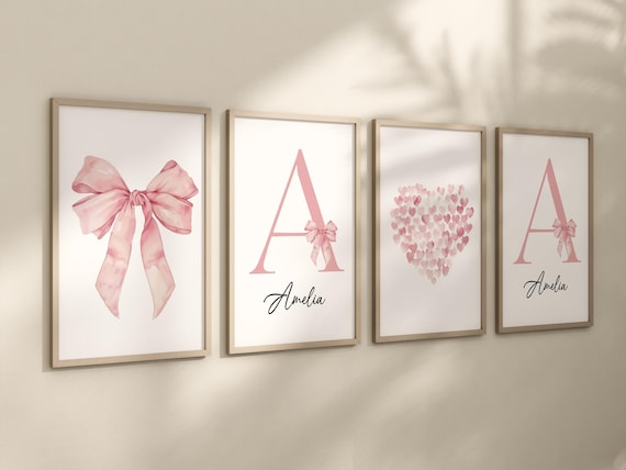 Pink Bow Nursery Print: Watercolor Wall Art
