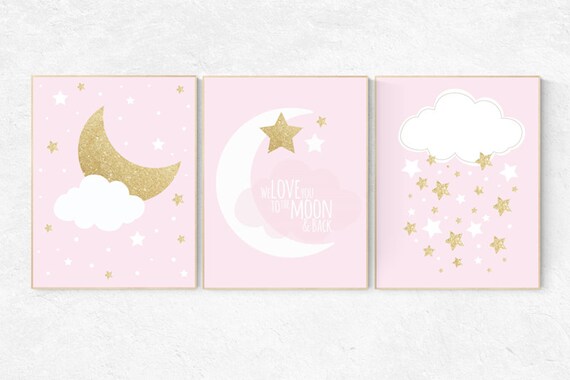 pink and gold nursery wall decor