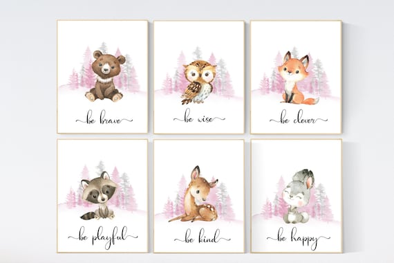 Woodland animals, nursery wall art animals,  girl nursery decor, woodland nursery prints, woodland prints for nursery, tree nursery print