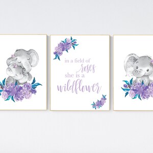 Purple teal nursery, Boho baby room, nursery wall art elephant, nursery decor girl, nursery decor girl floral, lilac nursery decor, lavender