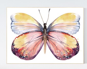 Nursery decor butterfly, yellow orange, Butterfly Nursery Art, girls room, playroom decor, rainbow, butterfly prints, Butterfly Art